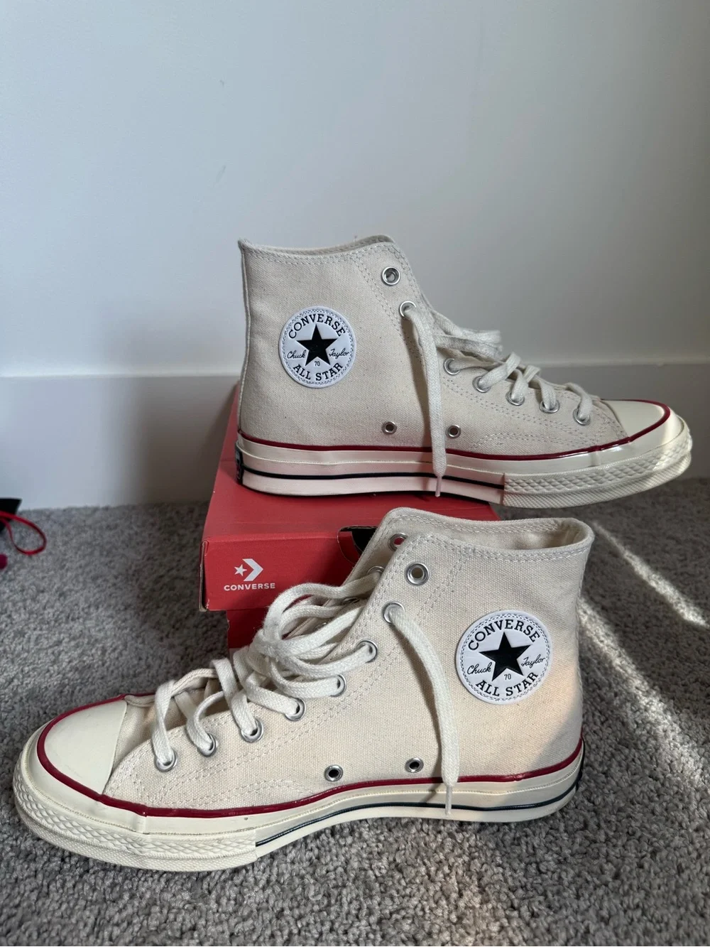 Converse High Top Sneakers - Cream with Red Stripe